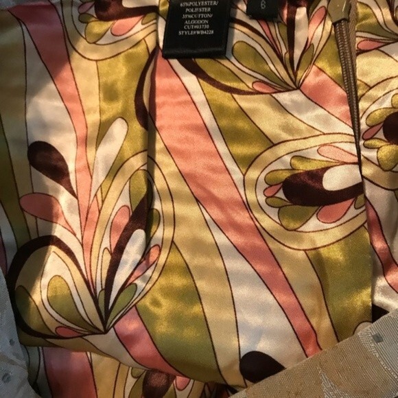 TRUE MEANING Size 6 Fit N Flare Polka Dot Skirt Tan Lined Floral Burnout Mini - Picture 4 of 5